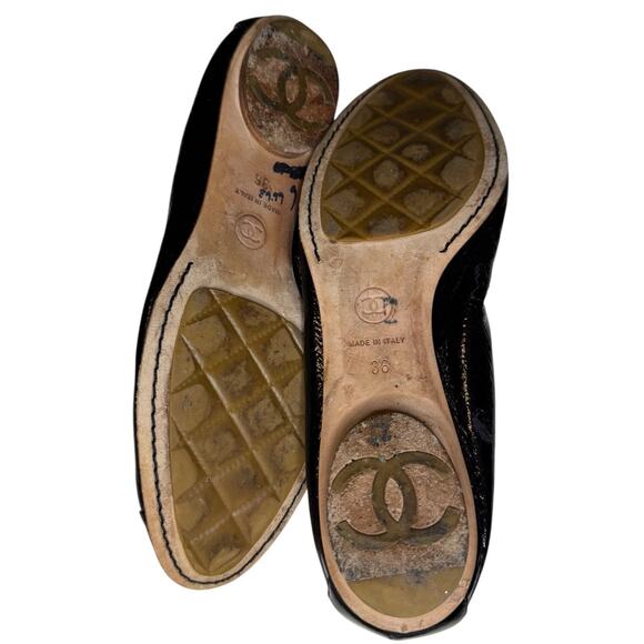 Chanel Black Patent Leather Ballet Flats – Size 36 – Cap Toe with CC Logo - Picture 8 of 8